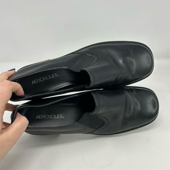 Aerosoles Women's Classic Black Leather Slip-On Heeled Loafers Size 10 Wide - Picture 12 of 14